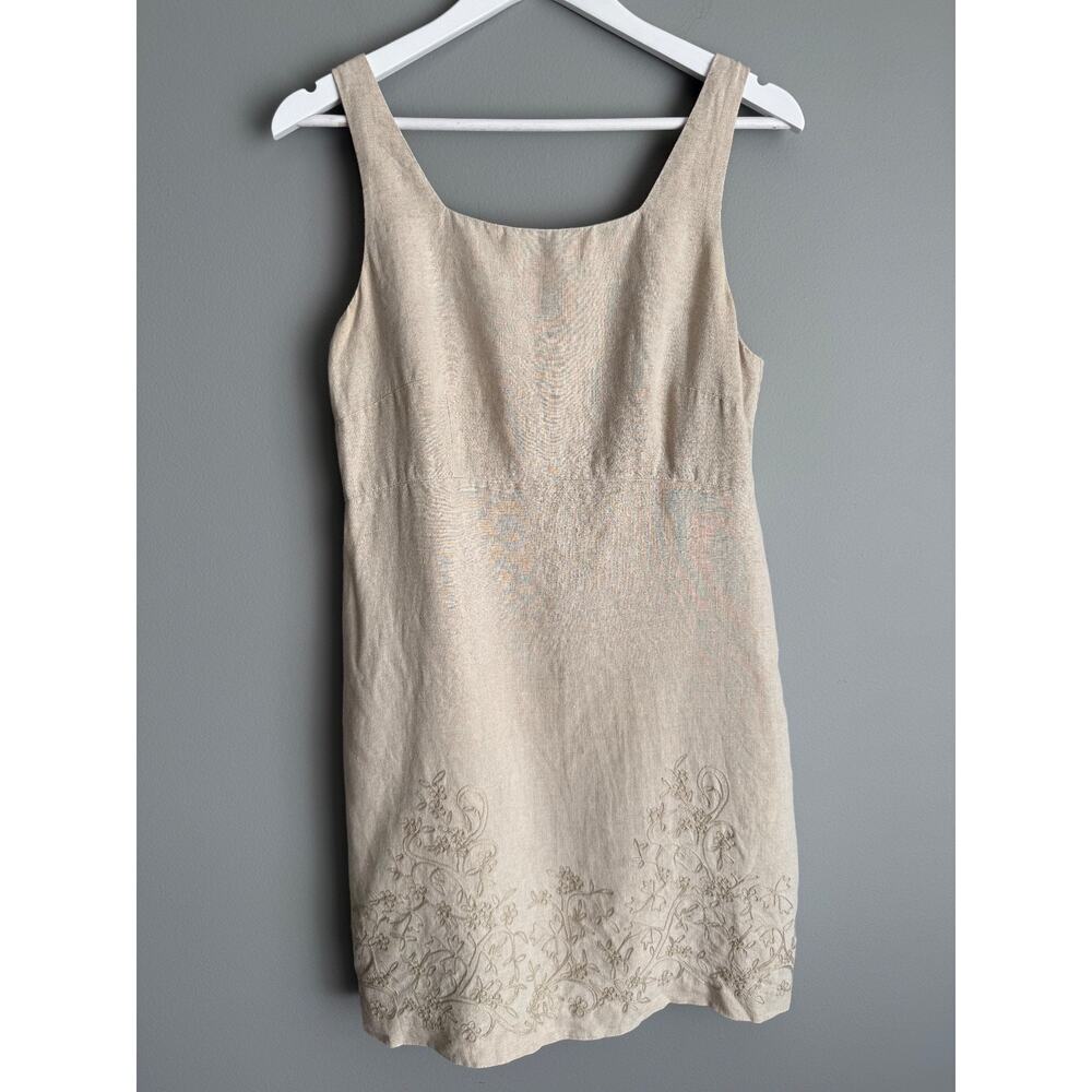 The Limited 100% Linen Mini Dress Size 10 Natural Embroidered Cottagecore Boho